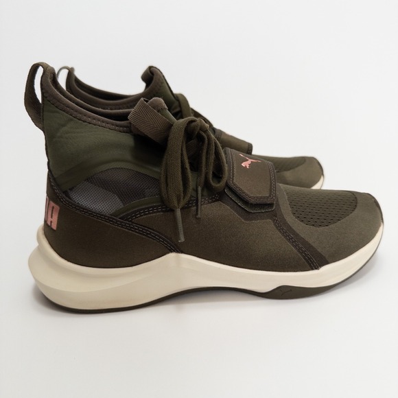 Puma Phenom Running Shoes Womens 6.5 Olive Green Rose Gold High Top - Picture 8 of 16